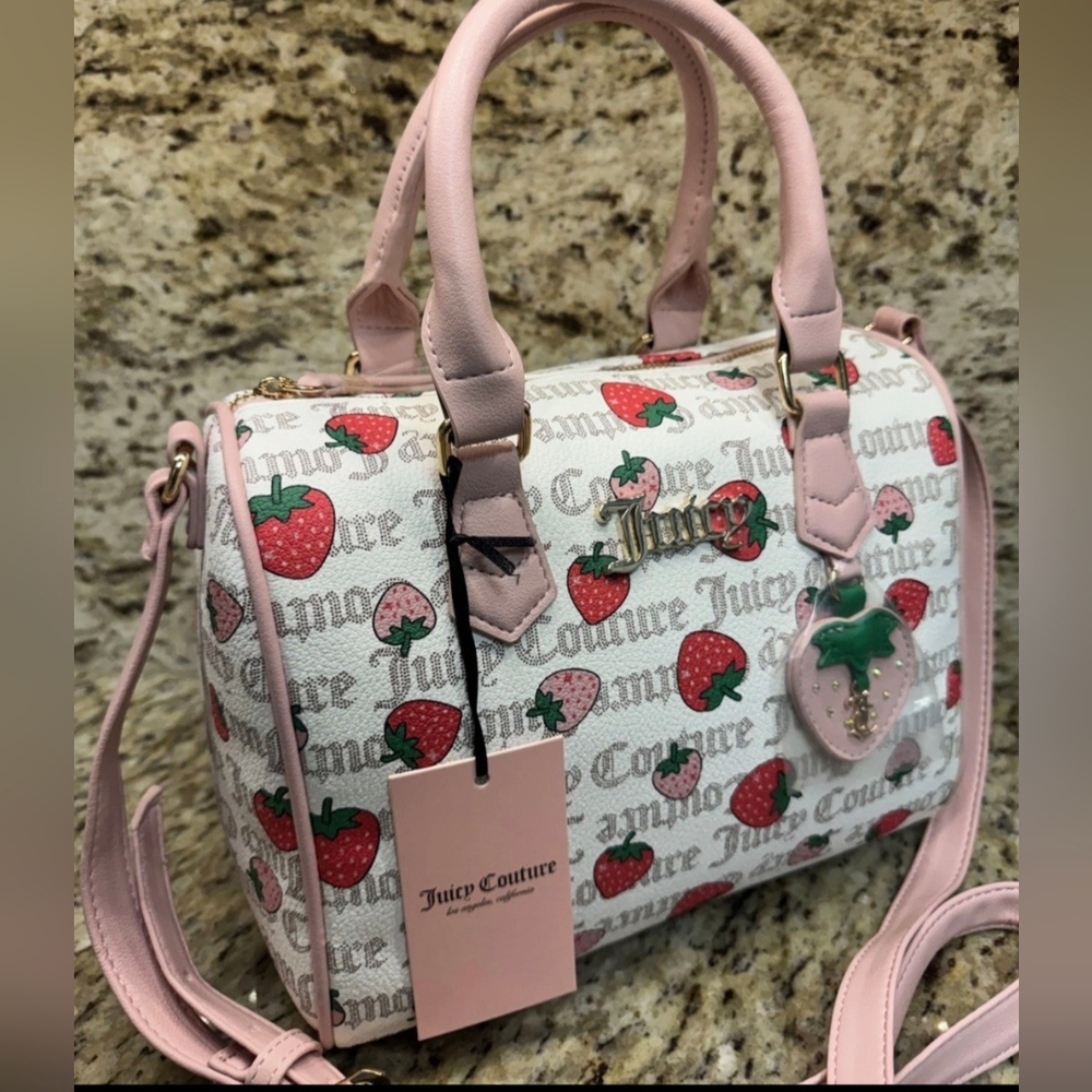 Juicy Couture Freshly Picked π Strawberry Satchel In Pecan White/pink Diam. NWT - Picture 3 of 16